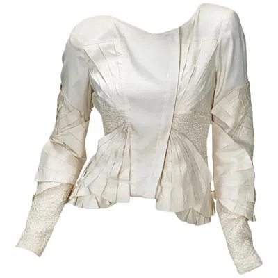 Pre-owned Gucci Nwt Tom Ford For  S/s 2004 Silk Off-white Color Fan Pleated Jacket It 42 In Gray