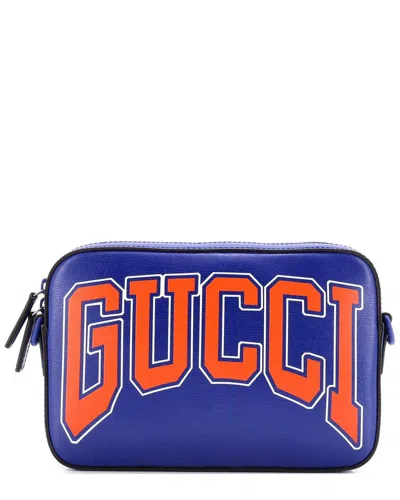 Gucci Ny Dragons Camera Crossbody Bag Printed Leather Small (authentic Pre-loved) In Blue