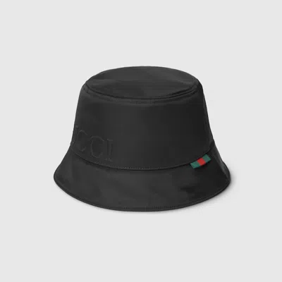 Gucci Nylon Bucket Hat With  Logo In Black