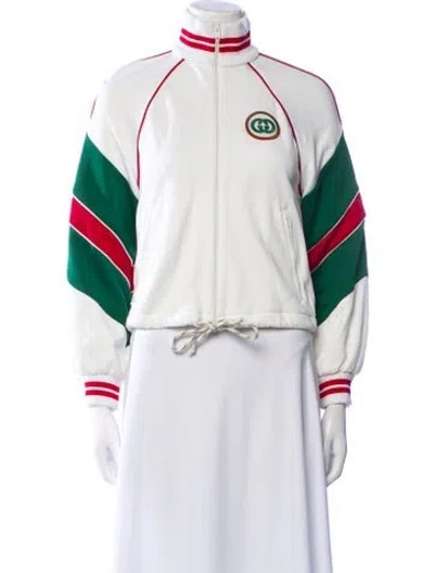 Pre-owned Gucci Nylon Colorblock Pattern Bomber Jacket In White