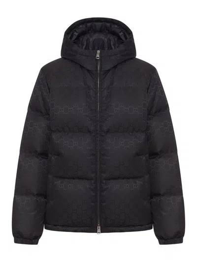 GUCCI NYLON DOWN JACKET WITH SINGLE "GG" GRAIN