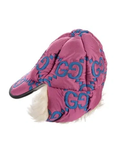 Pre-owned Gucci Nylon Fur Trapper Hat Size L In Pink