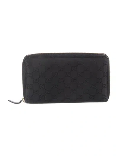 Pre-owned Gucci Nylon Graphic Print Continental Wallet In Black