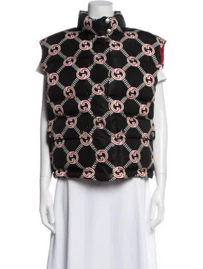 Pre-owned Gucci Nylon Graphic Print Down Jacket W/ Tags In Black