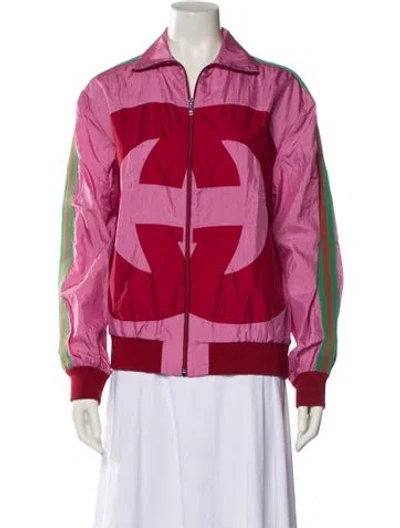 Pre-owned Gucci Nylon Graphic Print Jacket Nylon Bomber Jacket In Pink