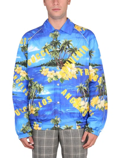 Gucci Nylon Jacket With Print In Blue