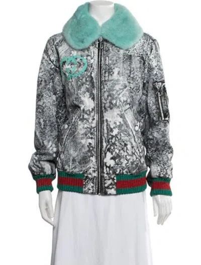 Pre-owned Gucci Nylon Patterned Bomber Jacket In Grey