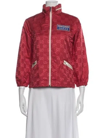 Pre-owned Gucci Nylon Printed Faux Fur Jacket In Red
