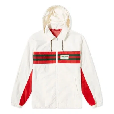 Gucci Nylon Striped Hooded Sports Jacket For Men White In Multi