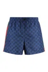 Gucci Men Nylon Swim Shorts With All-over Gg Motif In Blue