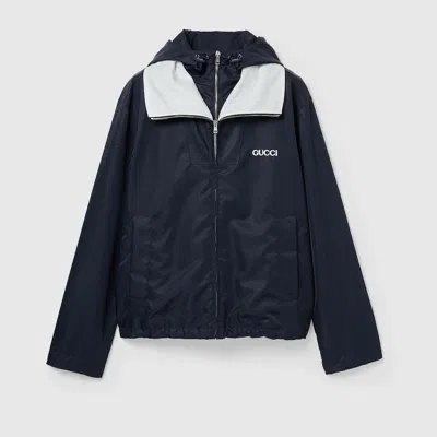 Gucci Nylon Twill Jacket With Patch In Blue