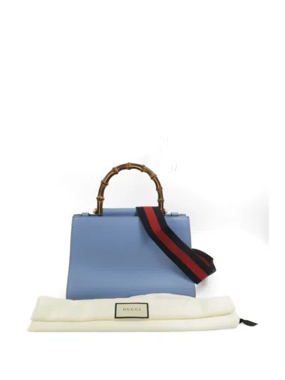 Pre-owned Gucci Nymphaea Bamboo Shoulder Bag In Blue