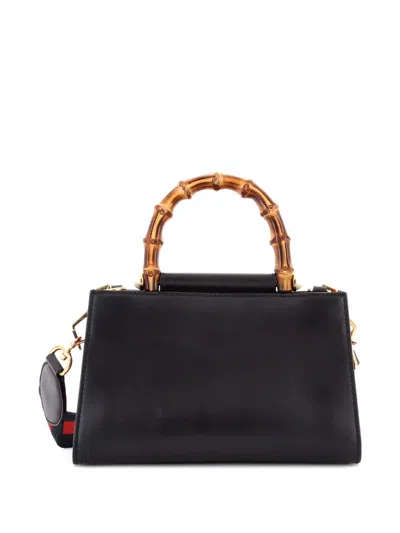 Pre-owned Gucci Nymphaea Top Handle Bag Leather Mini Satchel In Black