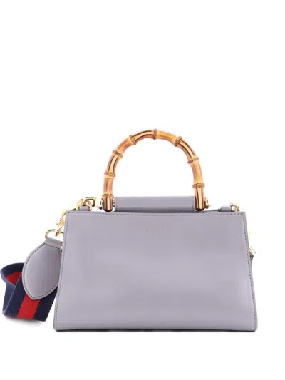 Pre-owned Gucci Nymphaea Top Handle Bag Leather Mini Satchel In Gray