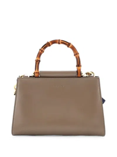 Pre-owned Gucci Nymphaea Top Handle Bag Leather Mini Satchel In Neutrals