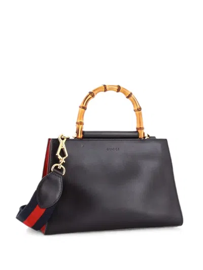 Pre-owned Gucci Nymphaea Top Handle Bag Leather Small Satchel In Black
