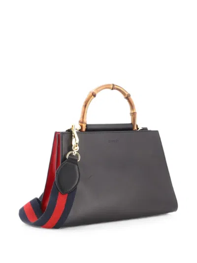 Pre-owned Gucci Nymphaea Top Handle Bag Leather Small Satchel In Black