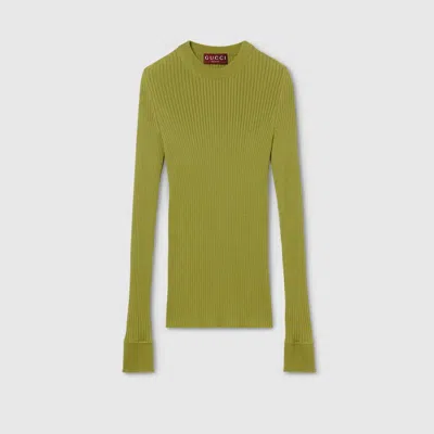 Gucci Rib Cashmere Silk Top In Green