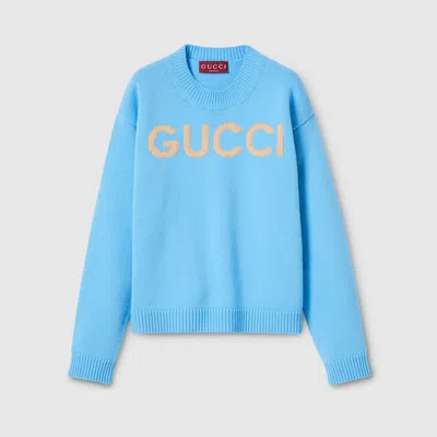 Gucci Soft Wool Top With Intarsia In Blue