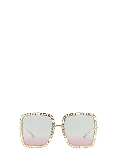 Gucci Occhiale Da Sole Rettangolare Con Catena In Multi