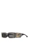 Gucci Embellished Rectangular Frame Sunglasses With Dark Lenses In Black