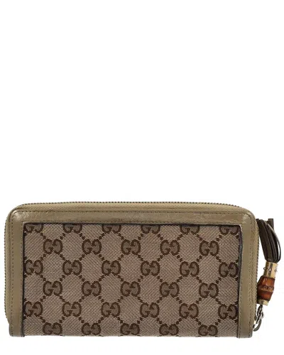 Gucci Ochre Sheep Leather Gg Bamboo Tassel Zippy Wallet (authentic Pre-loved) In Brown