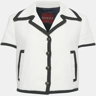 Pre-owned Gucci Off -white Tweed Short Sleeve Jacket S