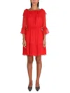 Gucci Off-shoulder Silk-chiffon Dress In Red