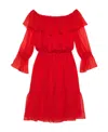 Gucci Off-shoulder Silk-chiffon Dress In Red