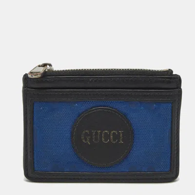 Pre-owned Gucci Off The Grid Blue/black Gg Nylon And Leather Card Case