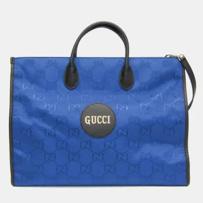 Pre-owned Gucci Off The Grid Gg Nylon Canvas Leather Shoulder Bag Black Blue