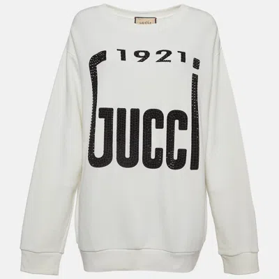 Pre-owned Gucci Off White Crystal Printed Cotton Sweatshirt M