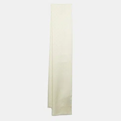 Pre-owned Gucci Off White Gg Jacquard Cashmere Fringed Scarf