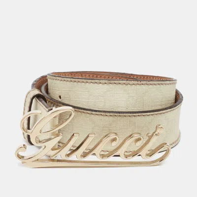 Pre-owned Gucci Off-white Gg Supreme Canvas And Leather Logo Belt 85 Cm