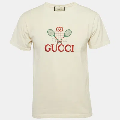 Pre-owned Gucci Off-white Gg Tennis Embroidery Cotton Oversized T-shirt Xxs
