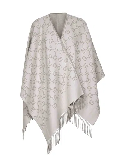 Gucci Off-white Gg Wool Jacquard Cape In Neutral
