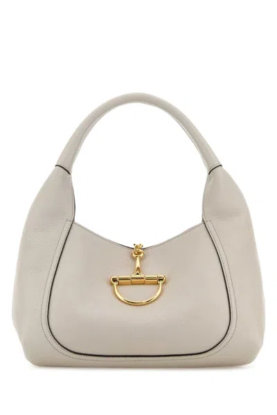 Gucci Leather Shoulder Handbag With Golden Metal Finish In White