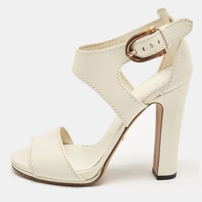 Pre-owned Gucci Off White Leather Ankle Strap Sandals Size 38
