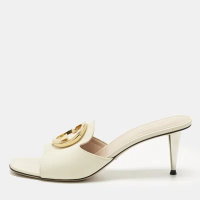 Pre-owned Gucci Off White Leather Blondie Slide Sandals Size 37.5