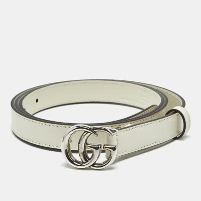 Pre-owned Gucci Off White Leather Gg Marmont Slim Belt 110 Cm