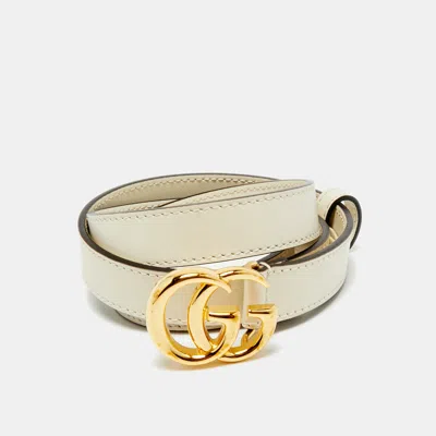 Pre-owned Gucci Off White Leather Gg Marmont Slim Belt 75 Cm