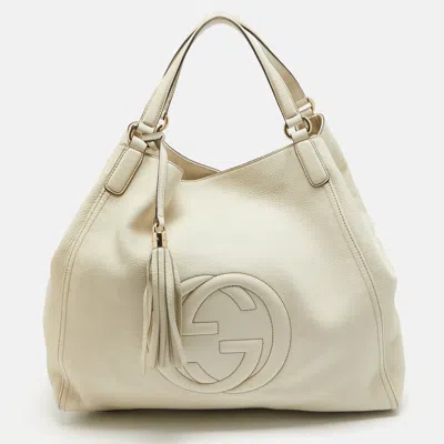 Pre-owned Gucci Off White Leather Large Soho Tote