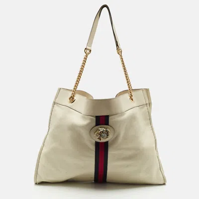 Pre-owned Gucci Off White Leather Large Web Rajah Tote