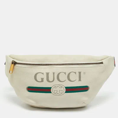 Pre-owned Gucci Off White Leather Logo Web Belt Bag