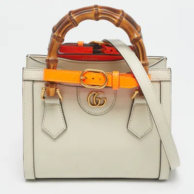 Pre-owned Gucci Off White Leather Mini Diana Tote