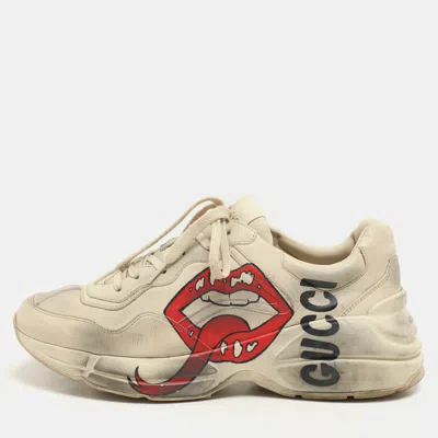 Pre-owned Gucci Off White Leather Rhyton Sneakers Size 41.5