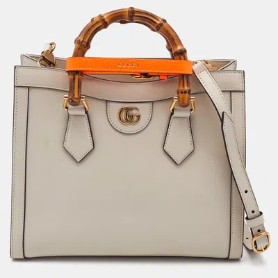 Pre-owned Gucci Off White Leather Small Bamboo Diana Tote