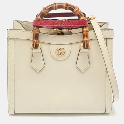Pre-owned Gucci Off White Leather Small Bamboo Diana Tote
