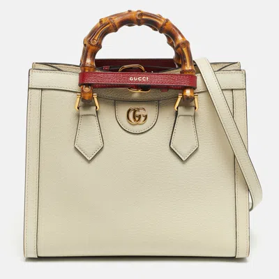 Pre-owned Gucci Off White Leather Small Bamboo Diana Tote