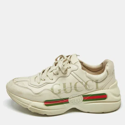 Pre-owned Gucci Off White Leather Vintage Logo Rhyton Sneakers Size 40.5